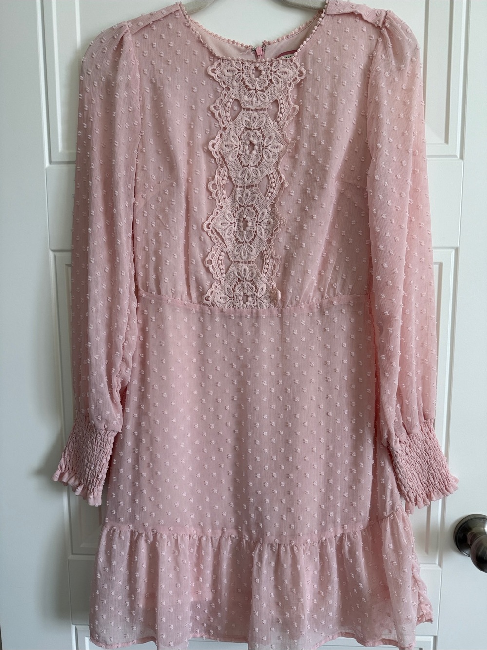 ANDREE BY UNIT Pink Swiss Dot Lace-Front Long Sleeve Dress